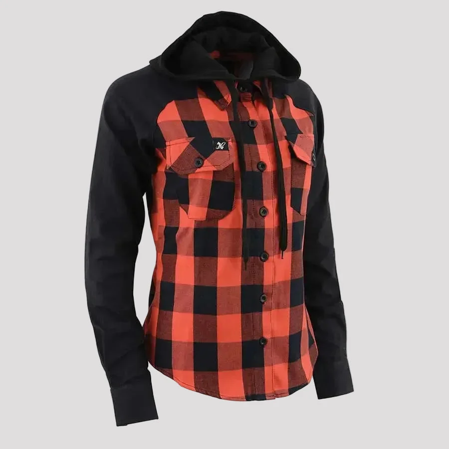 Milwaukee Leather Women's Armoured Plaid Hooded Shirt - Image 7
