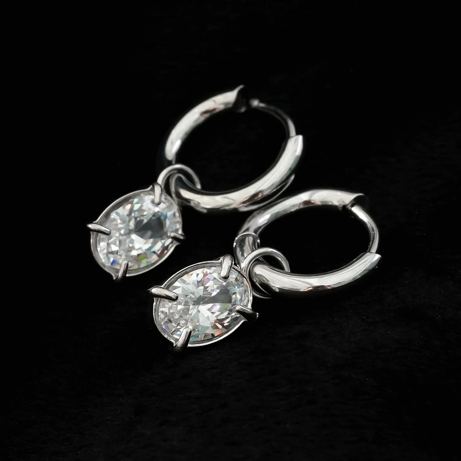 Mini Hoop Earrings Anchoring an Encased Zirconia (CZ) Charm - Style SEDONA in Silver Toned White Gold - Image 2