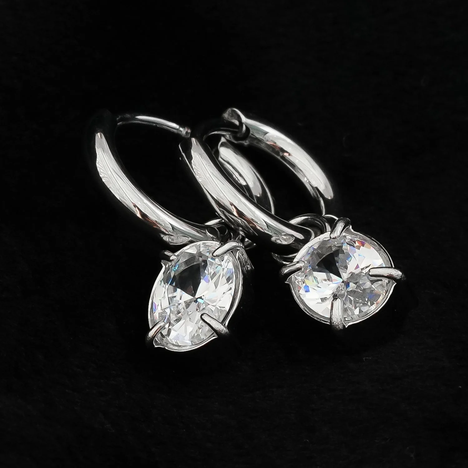 Mini Hoop Earrings Anchoring an Encased Zirconia (CZ) Charm - Style SEDONA in Silver Toned White Gold - Image 3