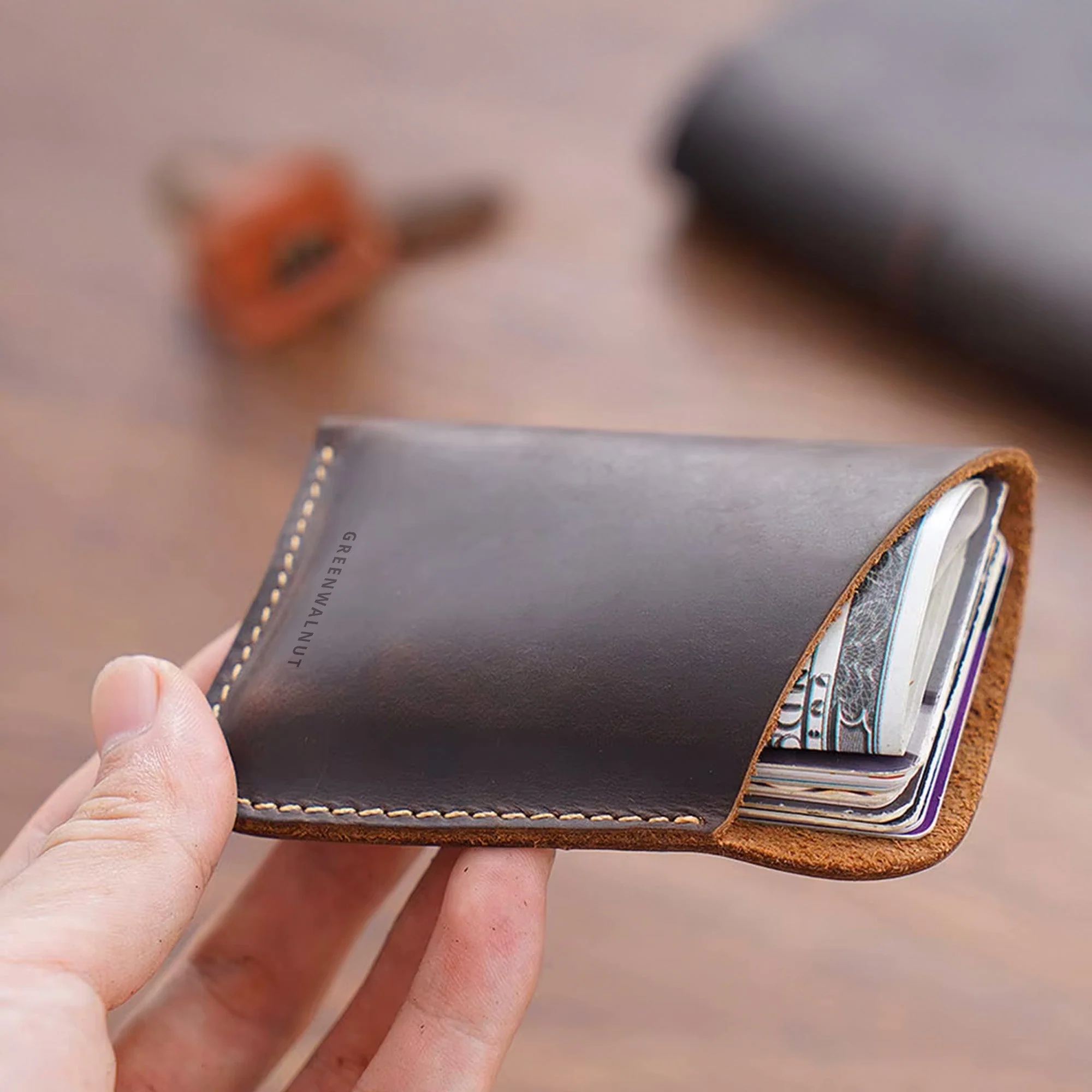 Minimalist Pure Leather Card Holder | Slim Handmade Leather Wallet - Image 12