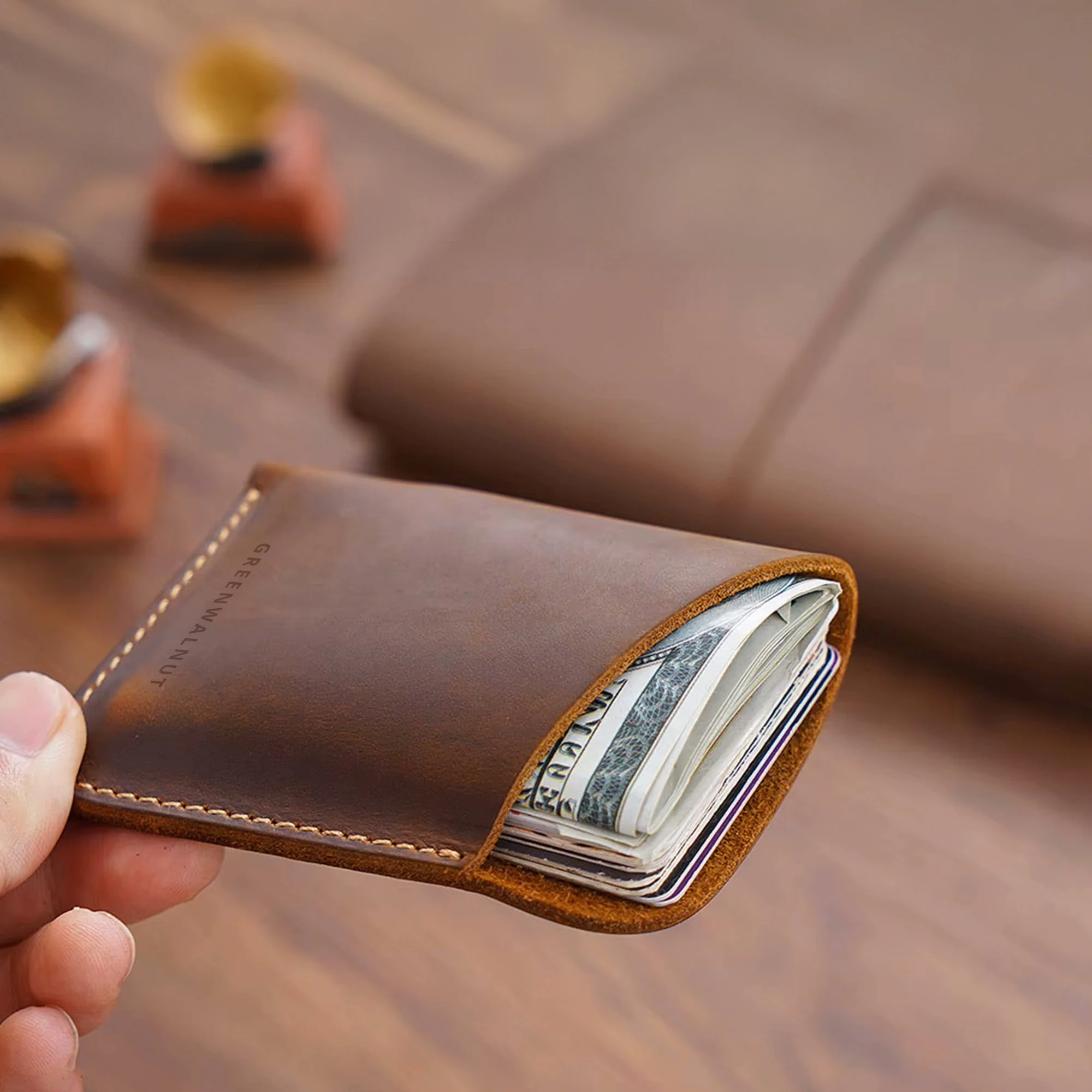 Minimalist Pure Leather Card Holder | Slim Handmade Leather Wallet - Image 4