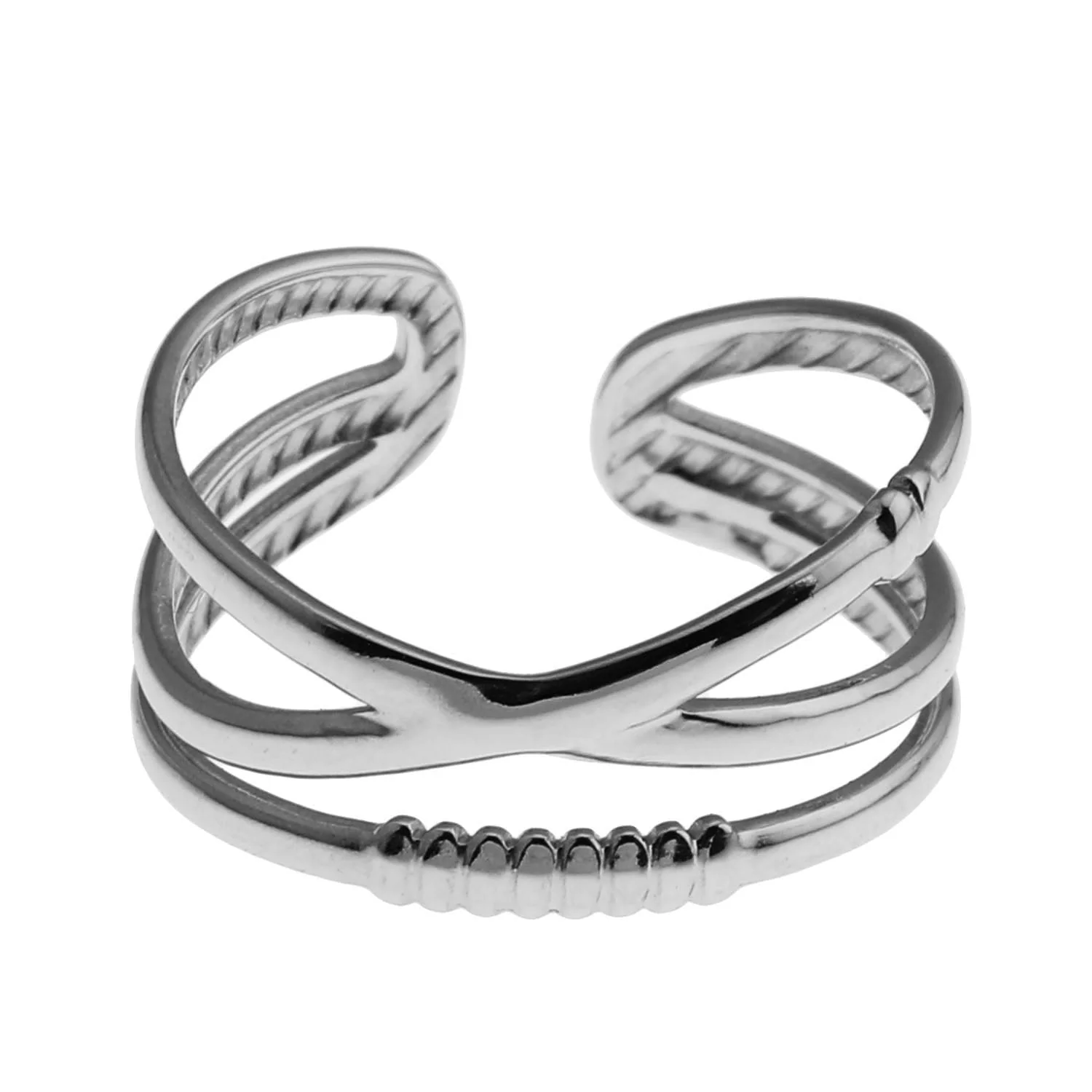 MIRANDA Cross Over Triple Band Stacked Silver Ring - Image 3