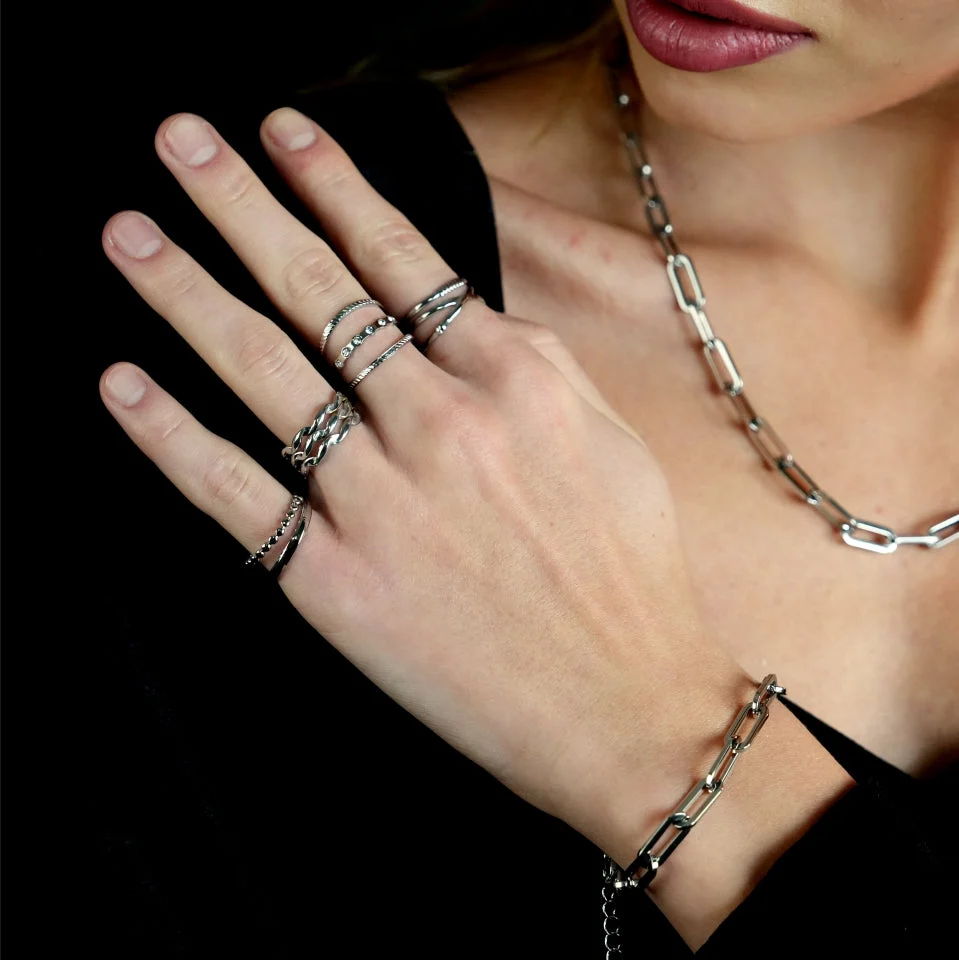 MIRANDA Cross Over Triple Band Stacked Silver Ring - Image 4