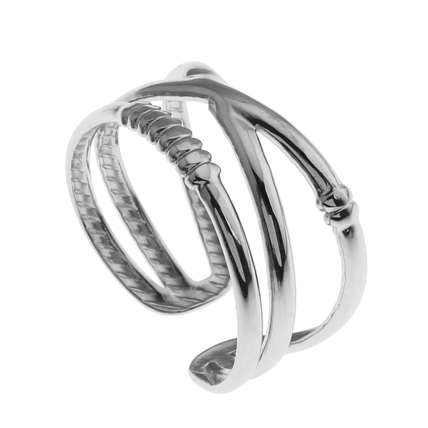 MIRANDA Cross Over Triple Band Stacked Silver Ring - Image 5