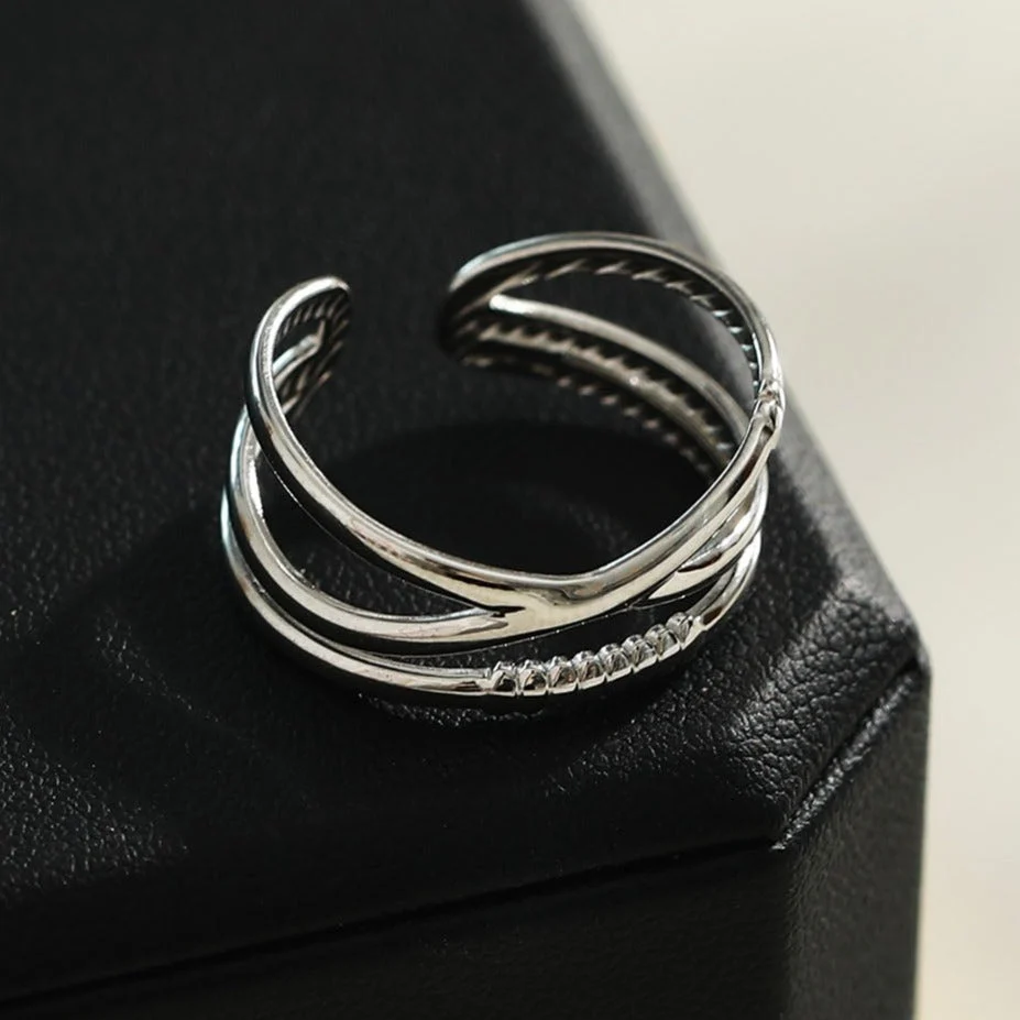 MIRANDA Cross Over Triple Band Stacked Silver Ring - Image 6