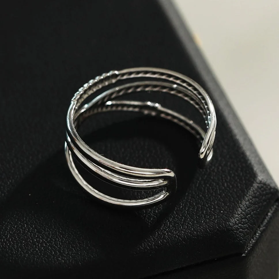 MIRANDA Cross Over Triple Band Stacked Silver Ring - Image 7
