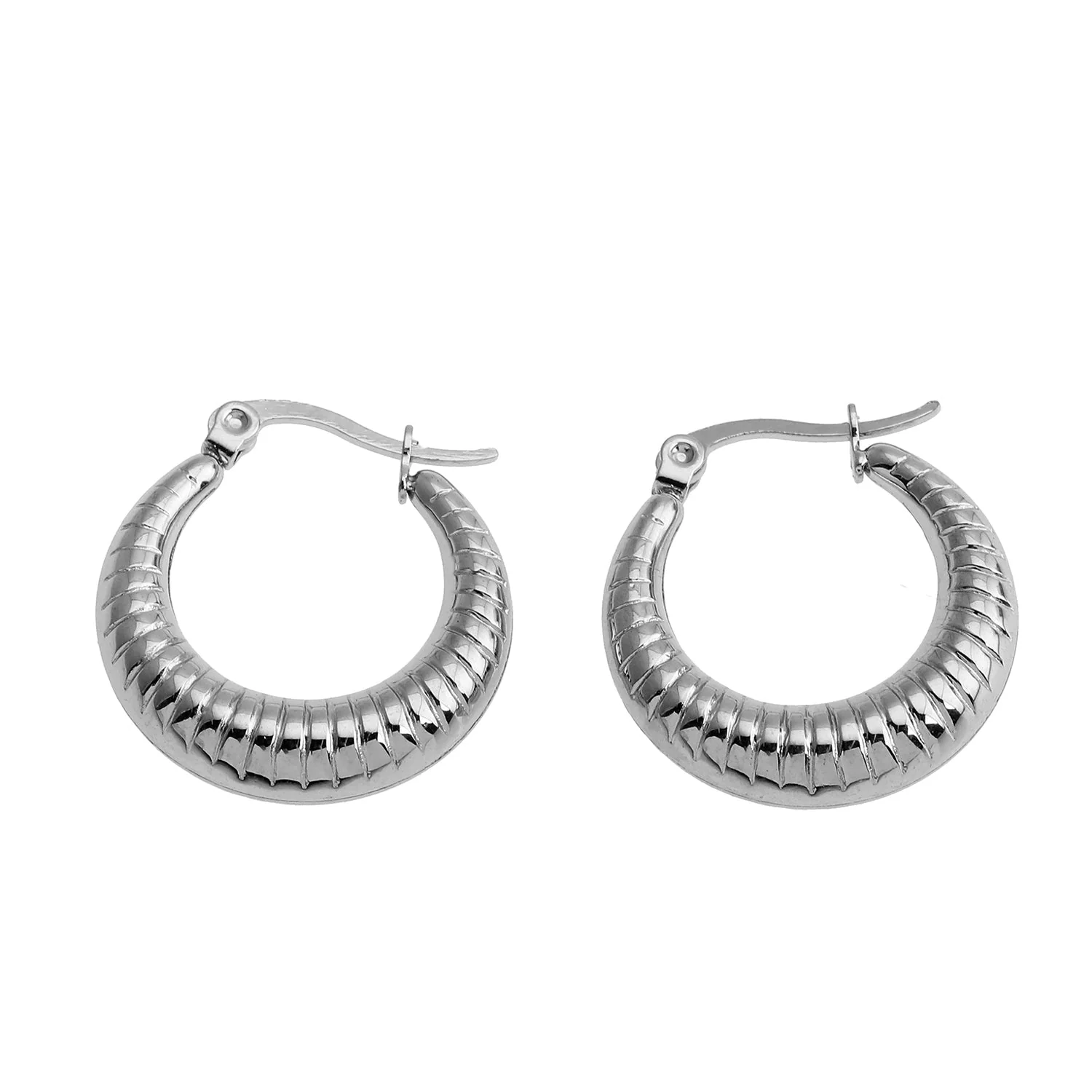 MISCHA Textured Chunky Hoops Silver - Image 3