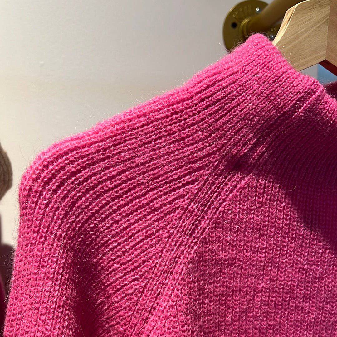 Mock Turtleneck Loose Sweater - Fuchsia - Image 6