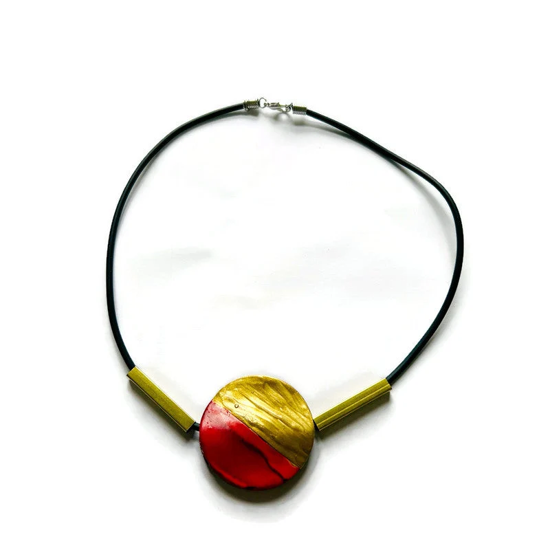 Modern Minimalist Necklace with Clay Bead & Brass Bars. - Image 5