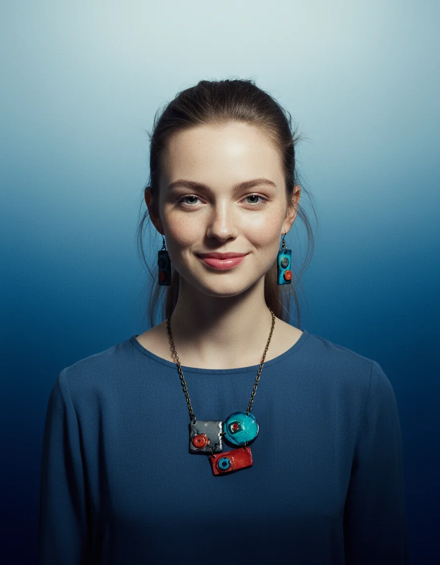 Modern Sculptural Statement Necklace, Grey, Teal & Orange, Handmade Polymer Clay