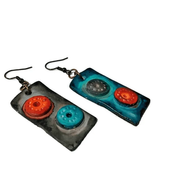 Modern Sculptural Statement Necklace, Grey, Teal & Orange, Handmade Polymer Clay - Image 6