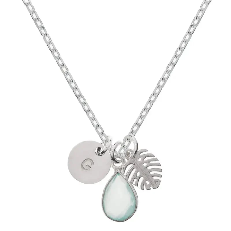 Monstera Chalcedony Initial Necklace