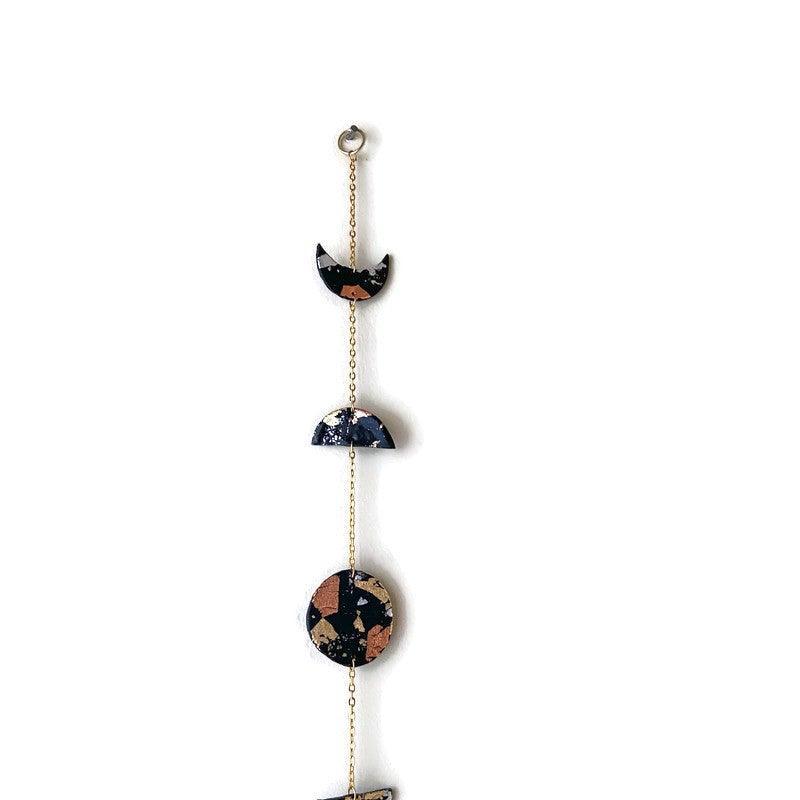 Moon Phase Wall Hanging Black with Mixed Metal Flakes, Modern Minimalist Home Decor - Image 4