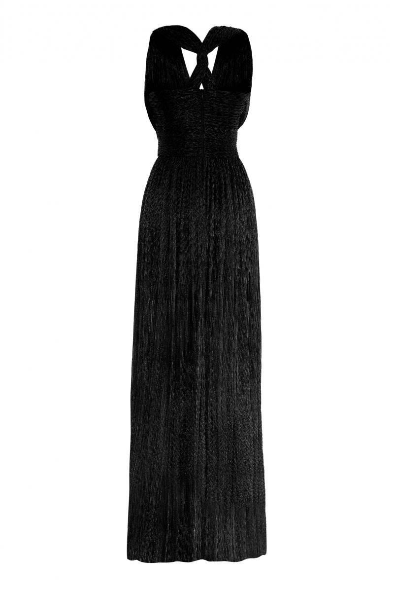 Moonlight Metallic Rope Halter Sleeve Long Dress - Black - Image 2