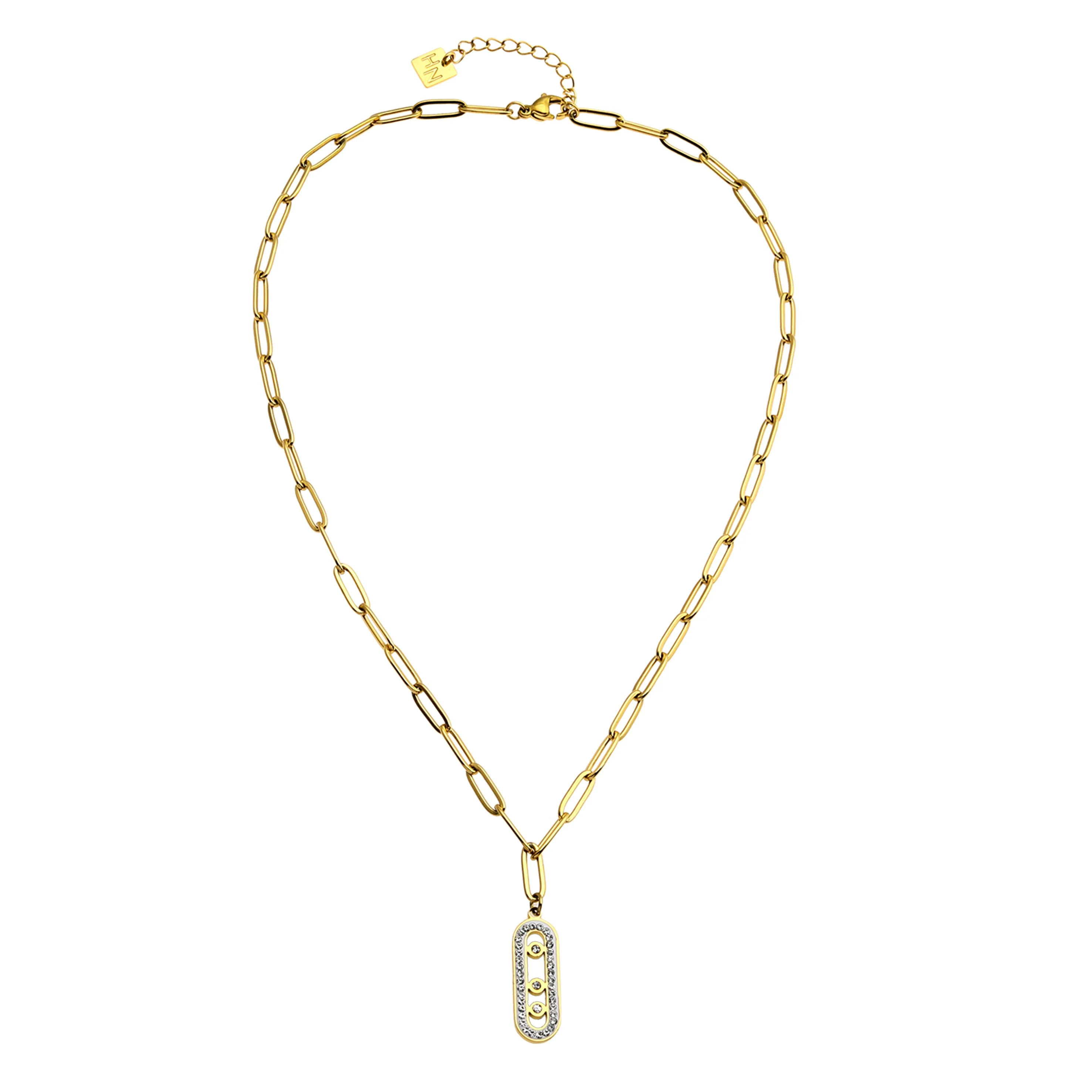 MORNA Paper Clip Chain with Zirconia Accented Geometric Pendant Gold - Image 6