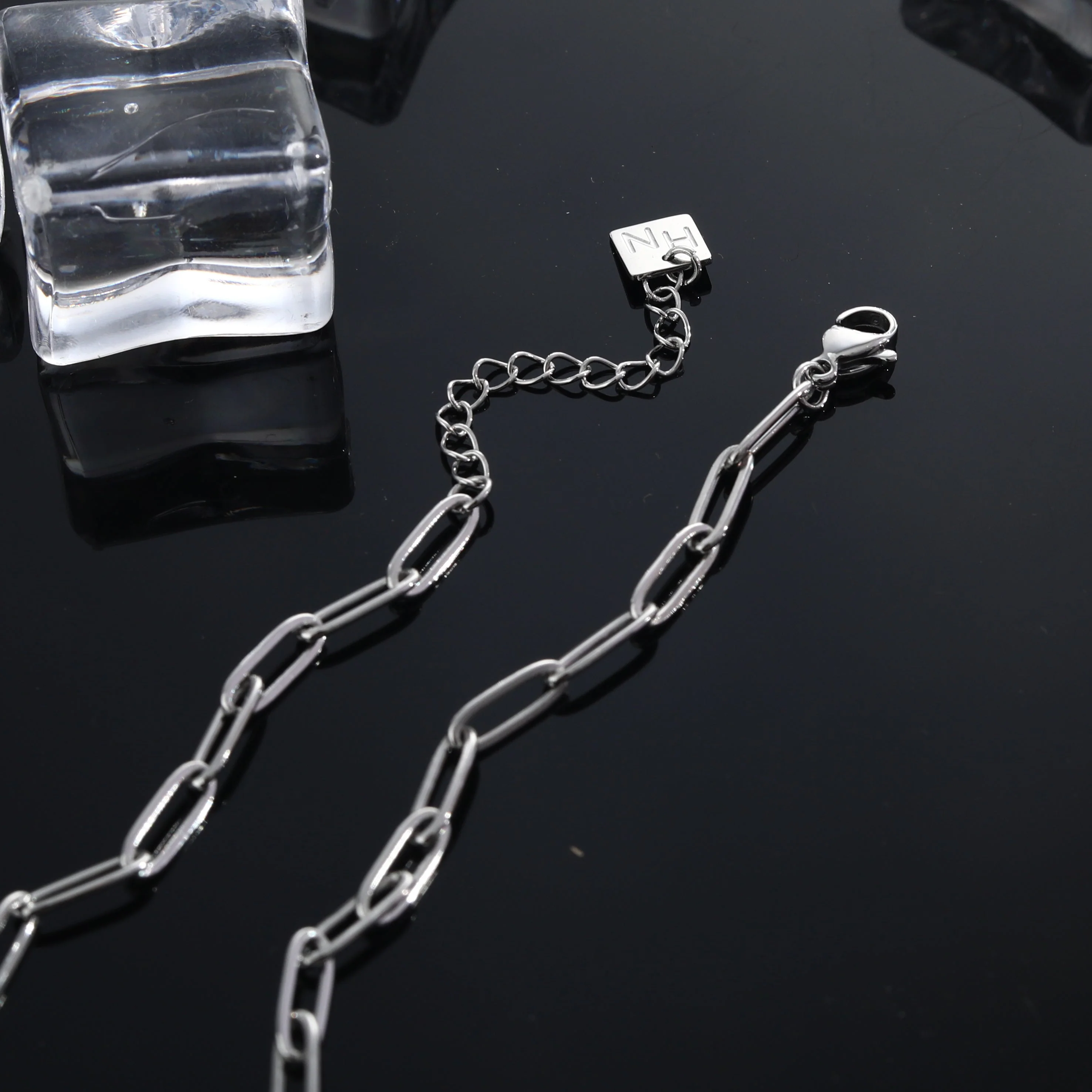 MORNA Paper Clip Chain with Zirconia Accented Geometric Pendant Silver - Image 7