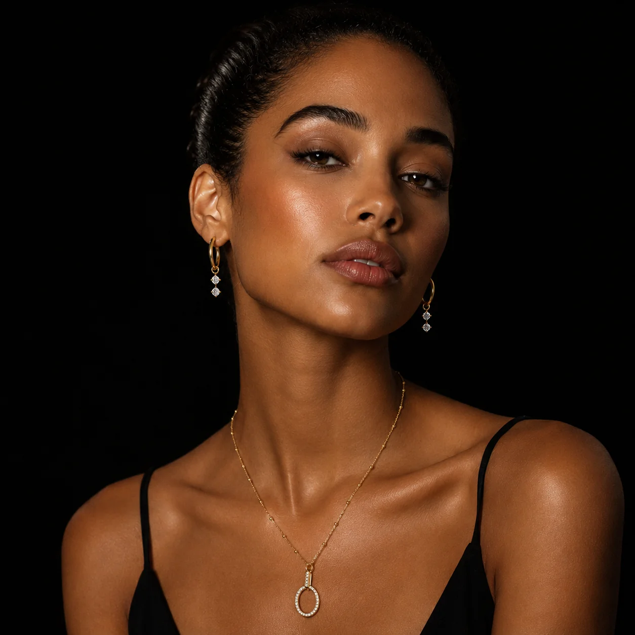 MORTAINA Gold: Retro Inspired Mini Hoops with Duo Zirconia Charms - Image 4