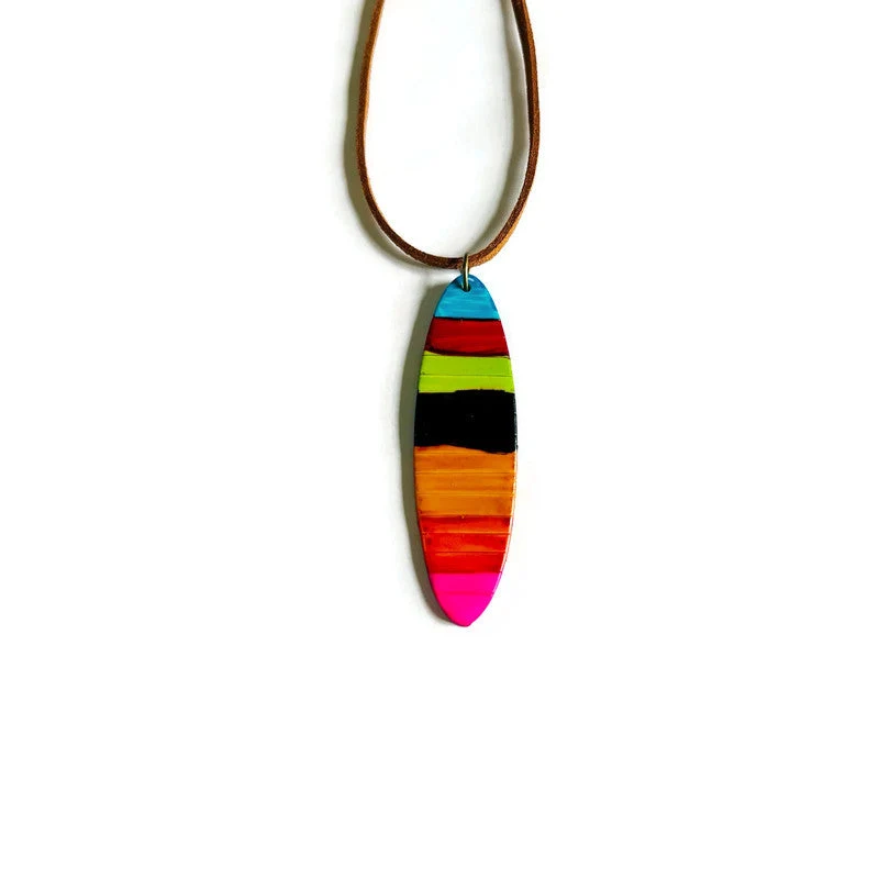 Multicolor Striped Pendant Necklace Handmade - Image 3