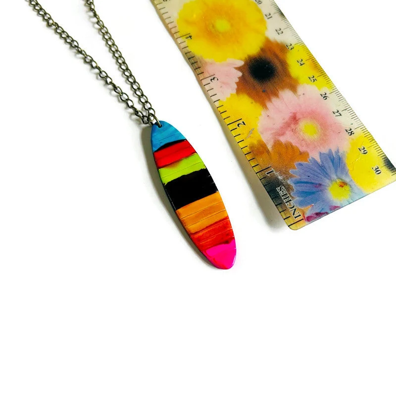 Multicolor Striped Pendant Necklace Handmade - Image 5