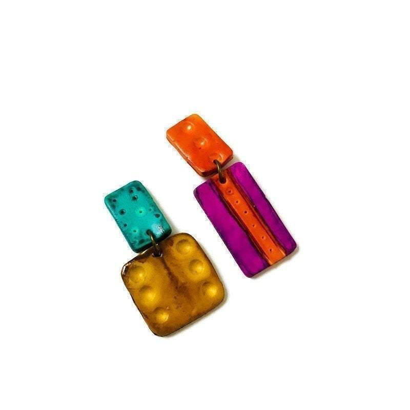 Multicolored Statement Jewelry Set, Necklace & Earrings, Handmade Polymer Clay - Image 6