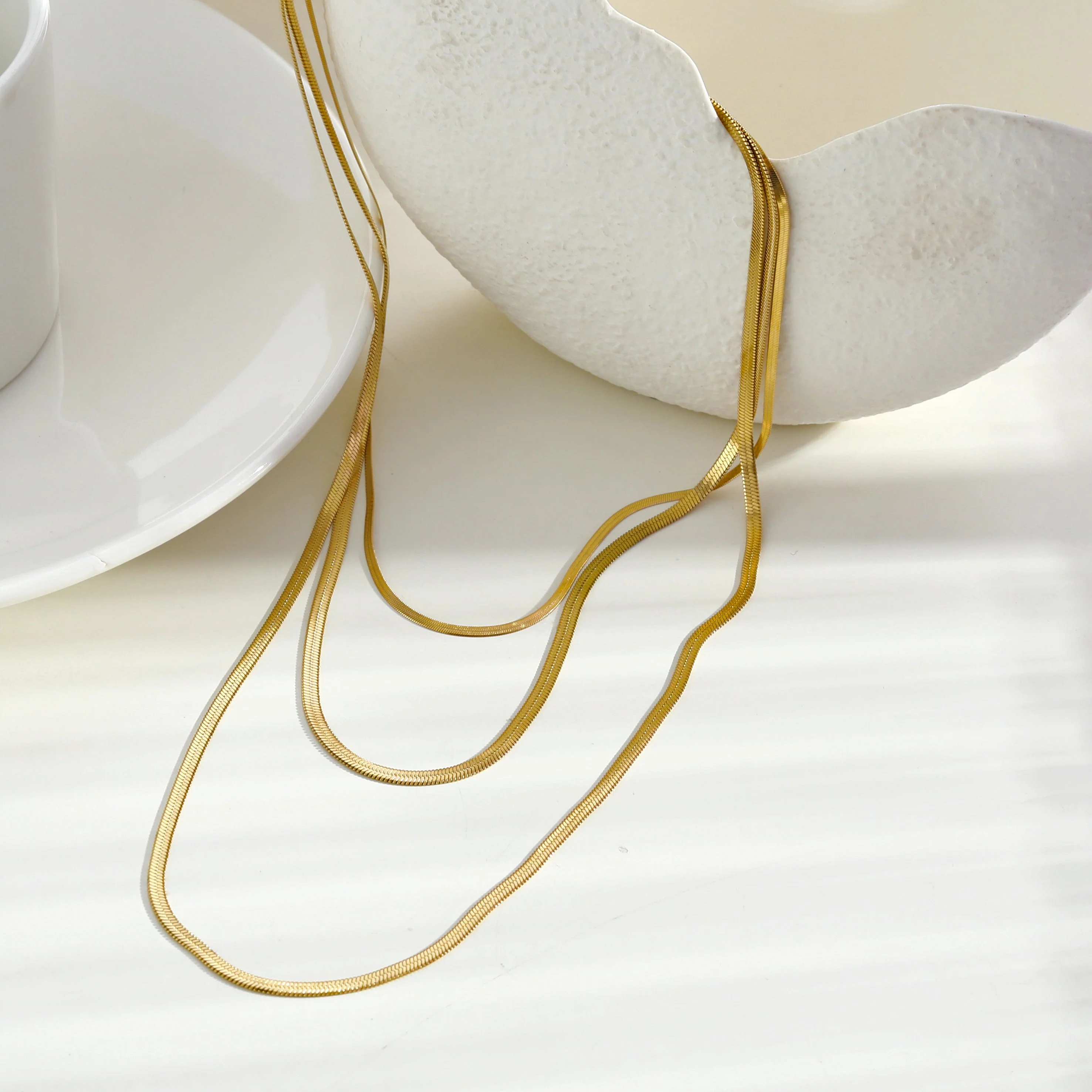 NALA: Snake-Skin Textured Triple Layered Gold Necklace - Image 5