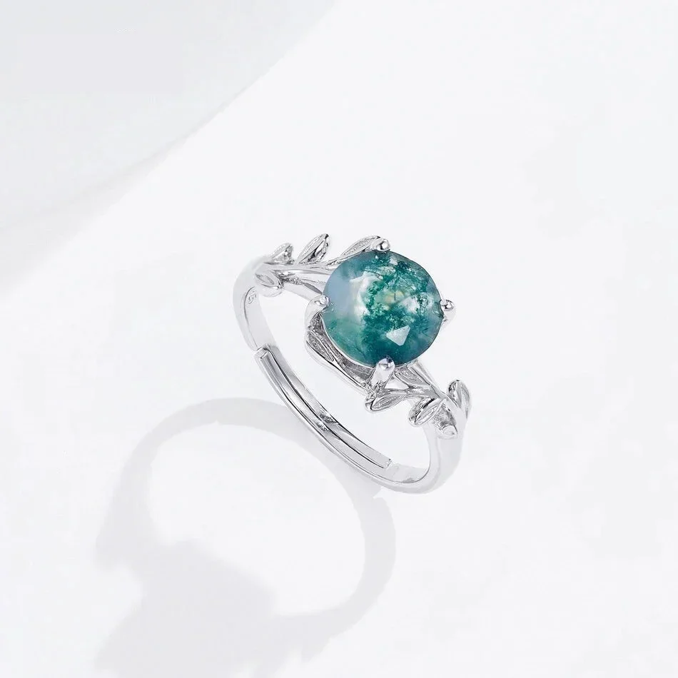 Nature's Embrace: Adjustable Sterling Silver Moss Agate Ring - Image 4