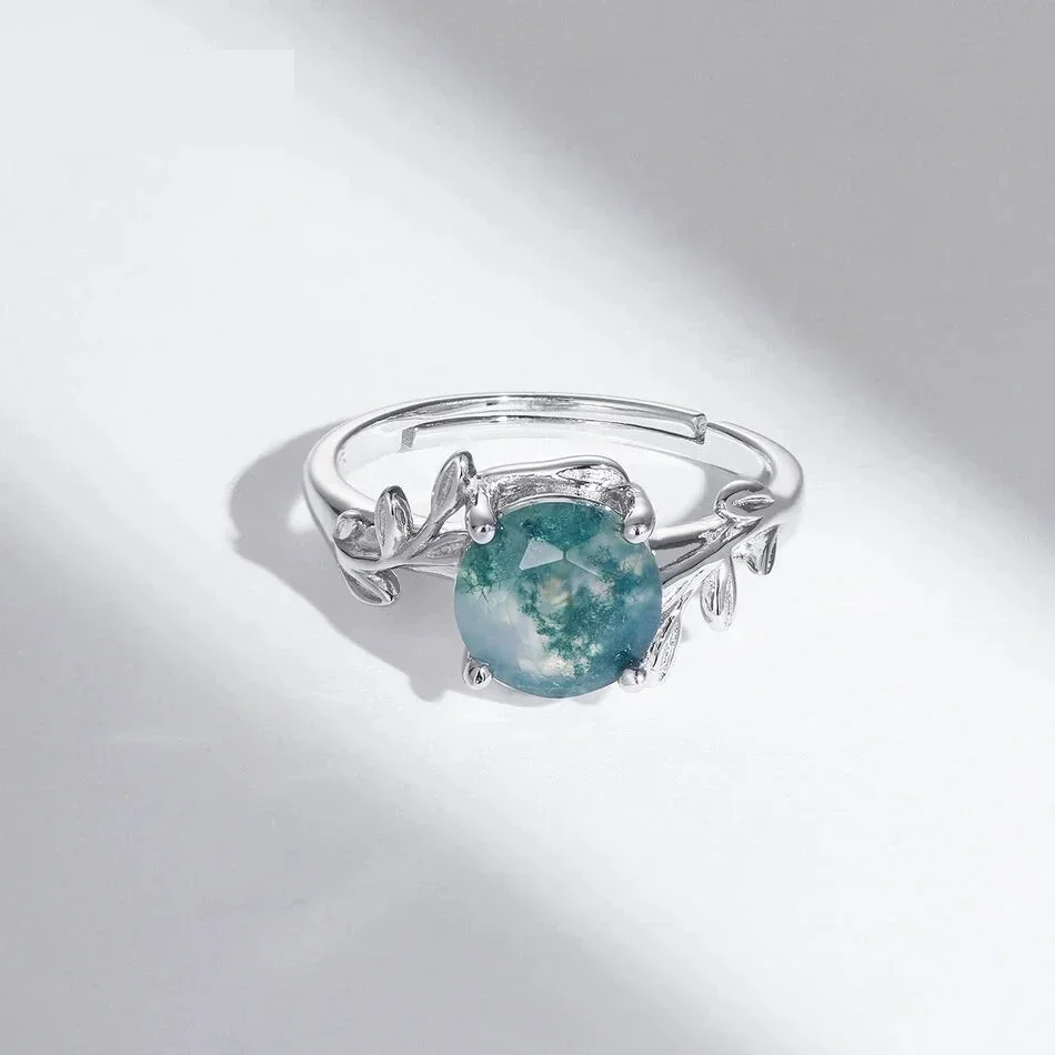 Nature's Embrace: Adjustable Sterling Silver Moss Agate Ring - Image 8