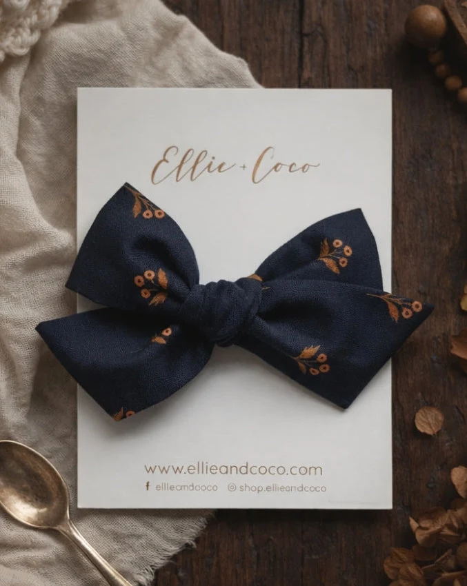 Navy Floral Oversize Bow