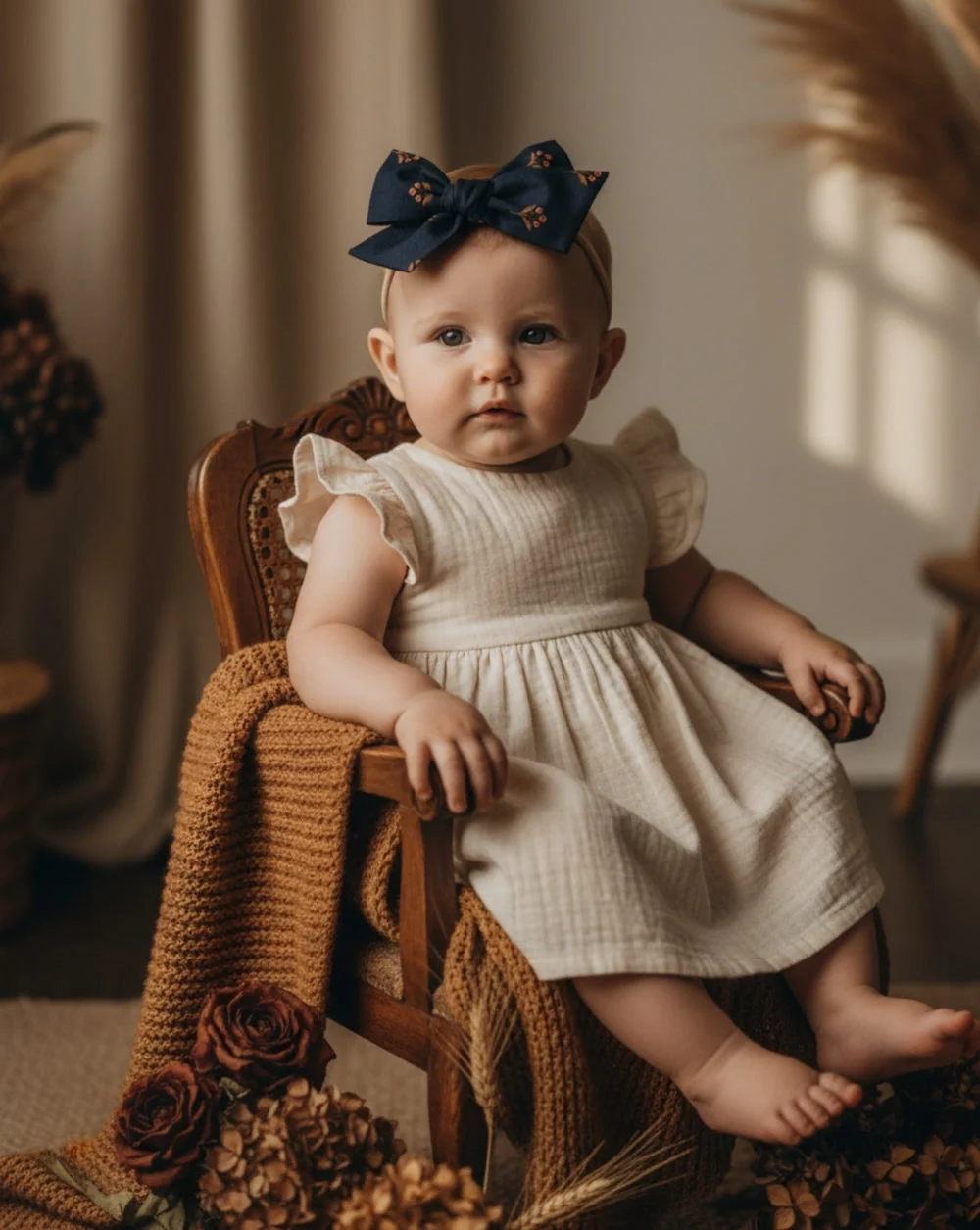 Navy Floral Oversize Bow - Image 2