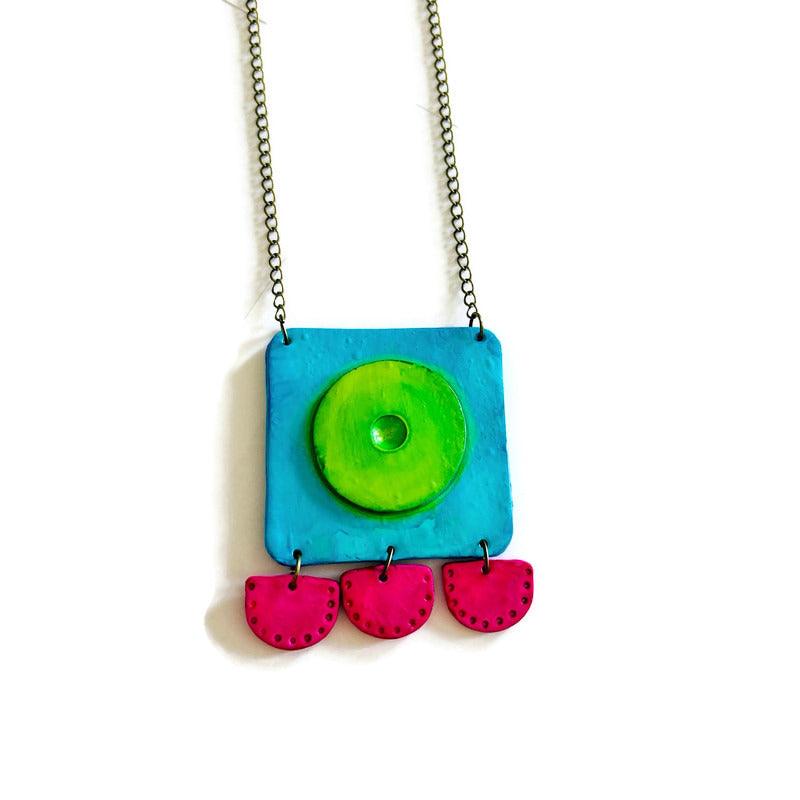 Neon Geometric Statement Earrings, Post or Clip On, Handmade Polymer Clay - Image 10