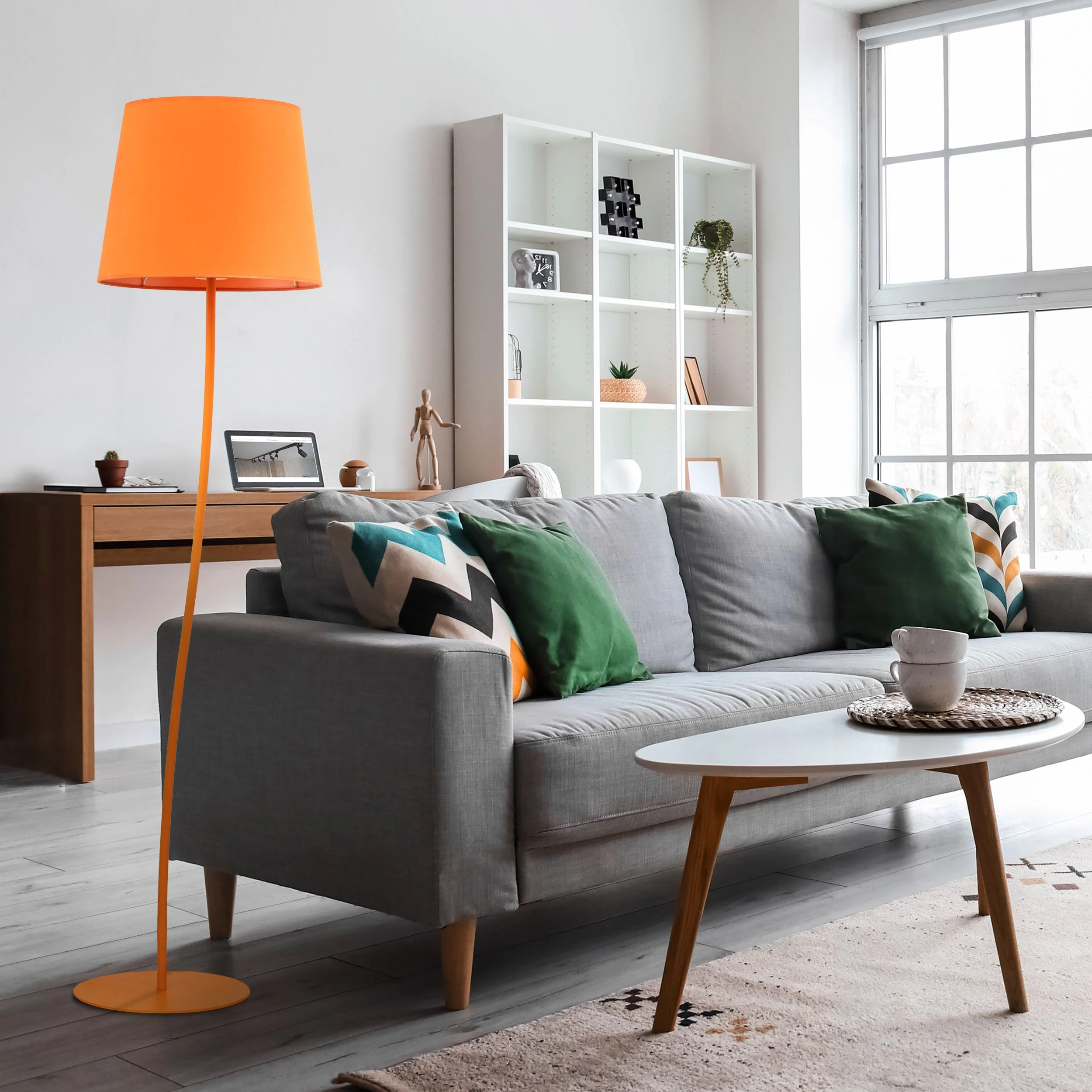 NICOLA Orange Mid-Century Modern Floor Lamp for Living Room, Bedroom & Office – Retro Minimalist Lighting