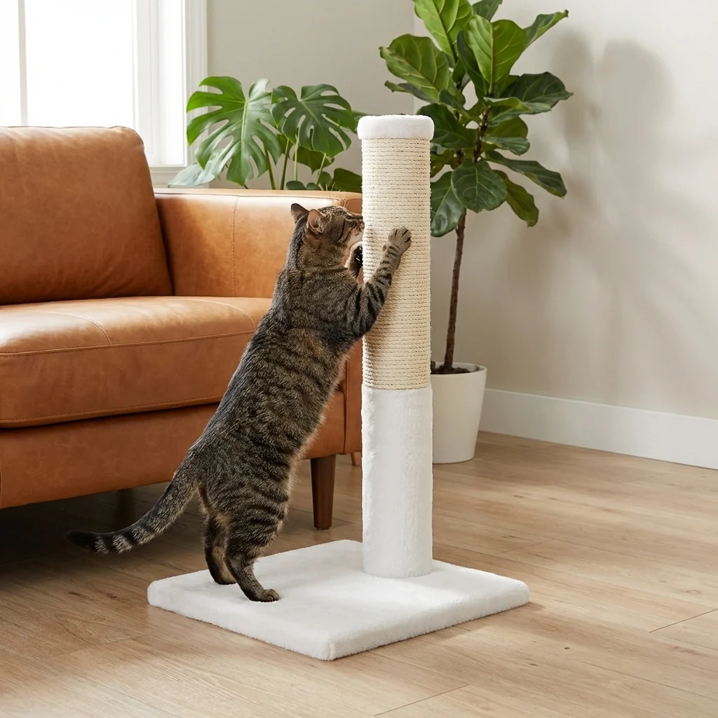 Noba Classic 28" Scratching Post - White Faux Fur - Image 2