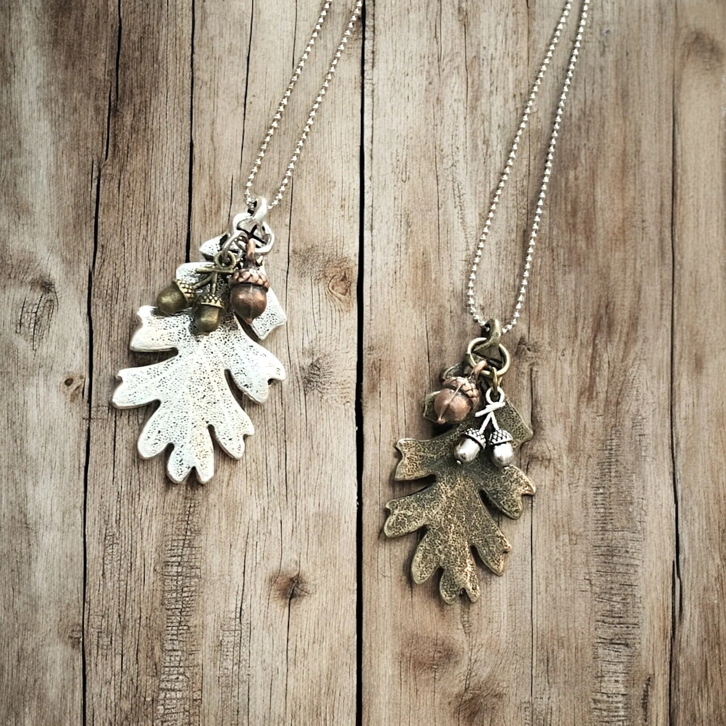 Oak Leaf & Acorn Necklace – Silver-Tone or Bronze-Tone Forest Pendant - Image 6
