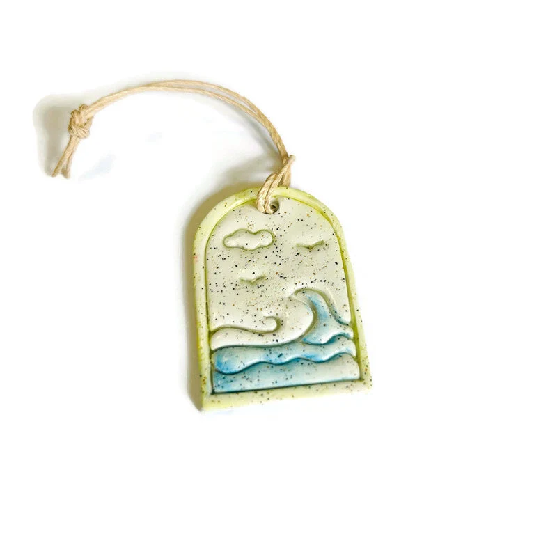 Ocean Wave Ornament Handmade from Clay & Beach Sand - Image 2