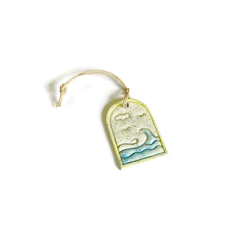 Ocean Wave Ornament Handmade from Clay & Beach Sand - Image 3