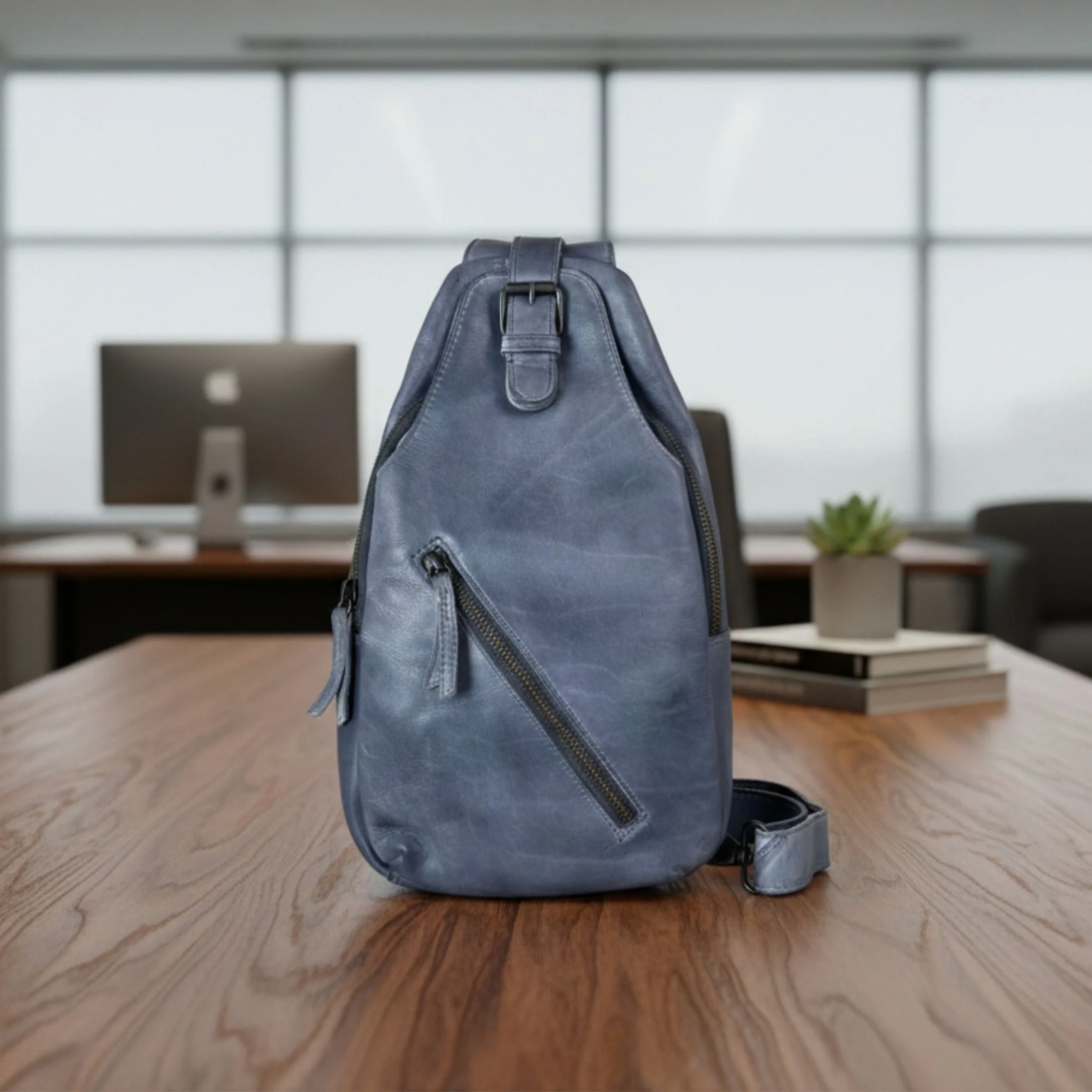 Off The Shoulder Leather Chest Backpack - Image 6