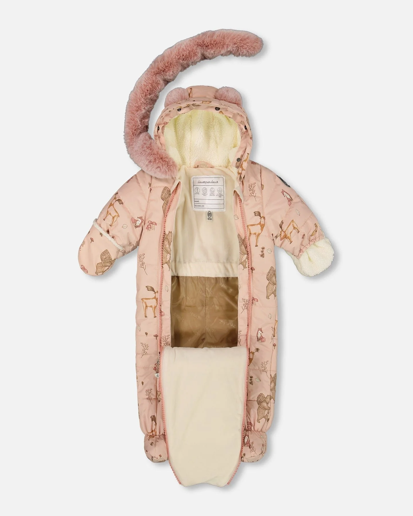 One-Piece Baby Layette Snowsuit Designed For Car Seat Pink Printed Animal - Image 2