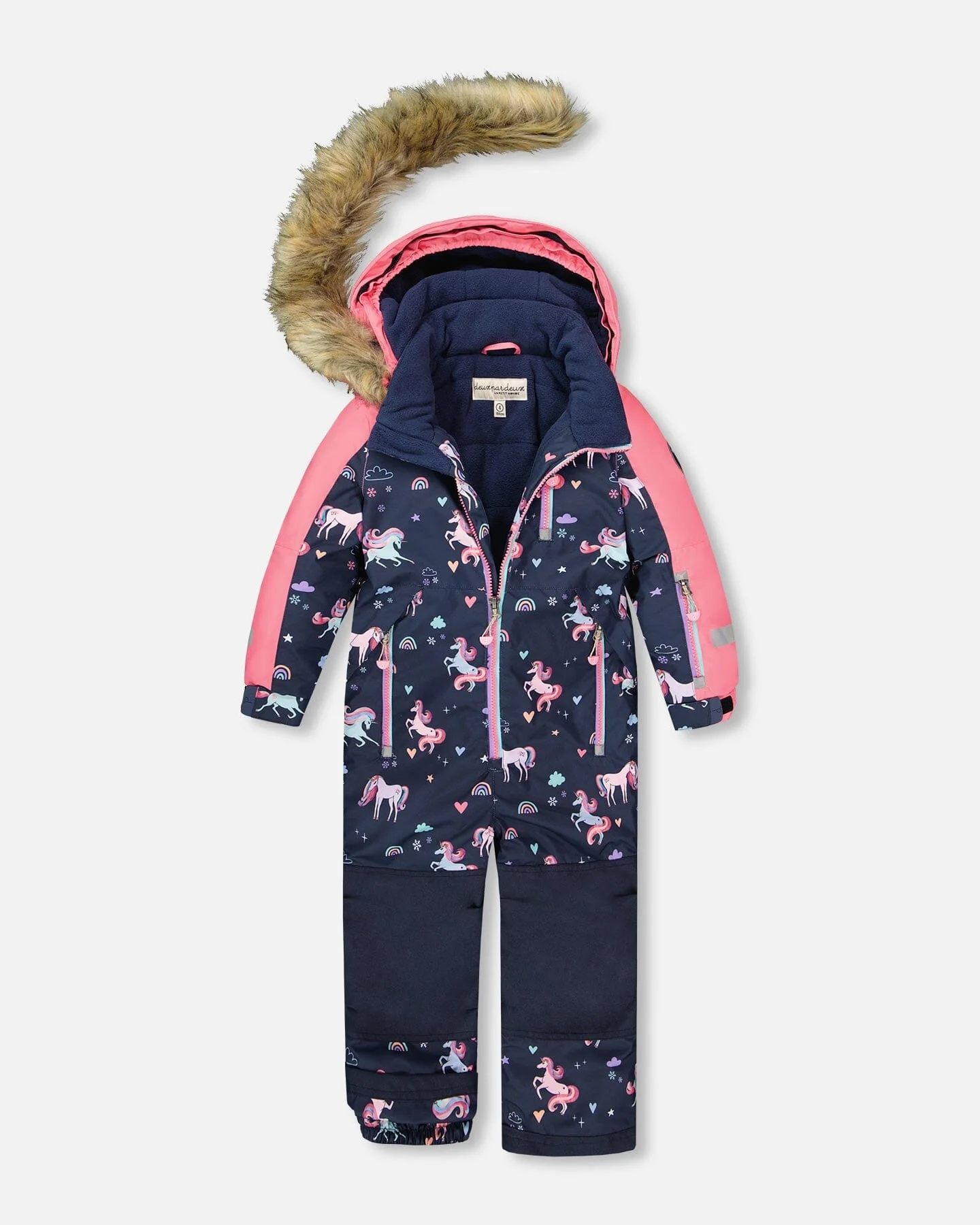 One-Piece Play Snowsuit Navy Unicorn Print - Image 3
