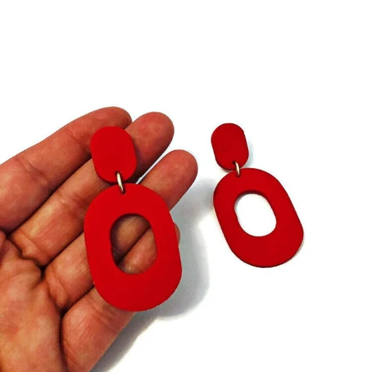 Open Oval Hoop Statement Earrings, Post or Clip On – "Pam" - Image 2