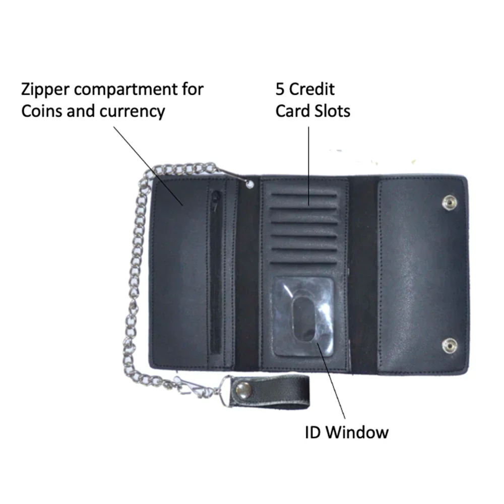 Open Road Men's Chain Trifold Leather Wallet - Image 7