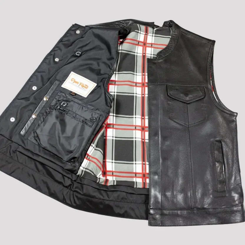 Open Road Men's Flannel Lined Leather Club Vest - Image 3