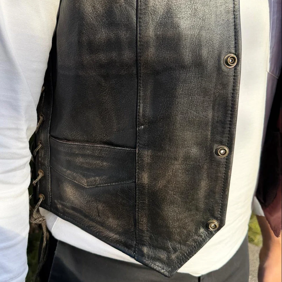 Men’s Buffalo Leather Biker Vest. Adjustable Side Lace Vest - Image 9