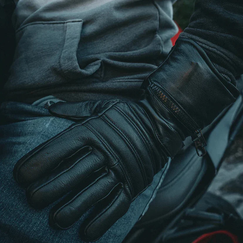 Open Road Men's Leather Motorcycle Gloves w/ Rain Cover - Image 2