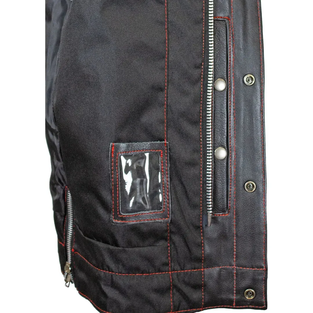 Open Road Men's Upside Leather with Red Stitched Diamonds Vest - Image 4