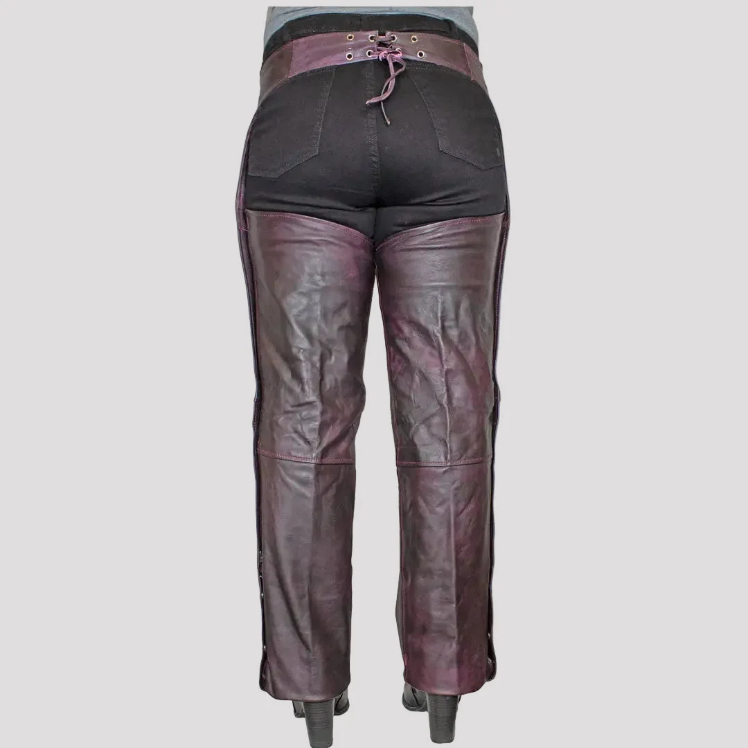 Open Road Women's Dark Purple Wash Leather Chaps - Image 3