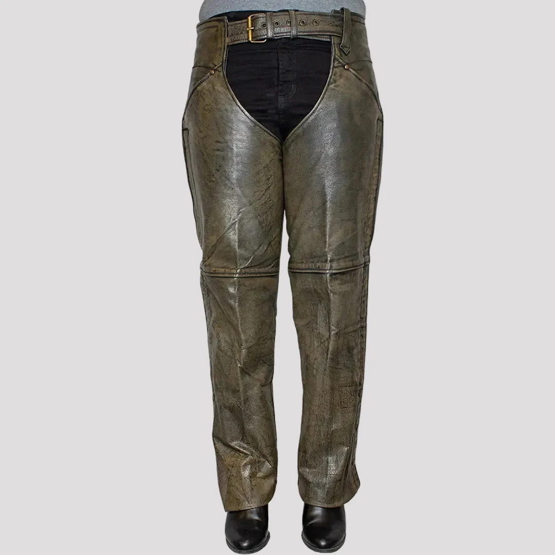 Open Road Women's Distressed Brown Leather Chaps