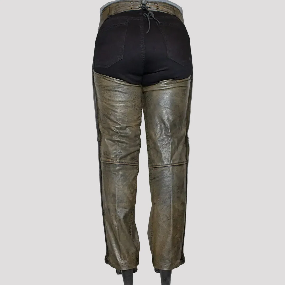 Open Road Women's Distressed Brown Leather Chaps - Image 3