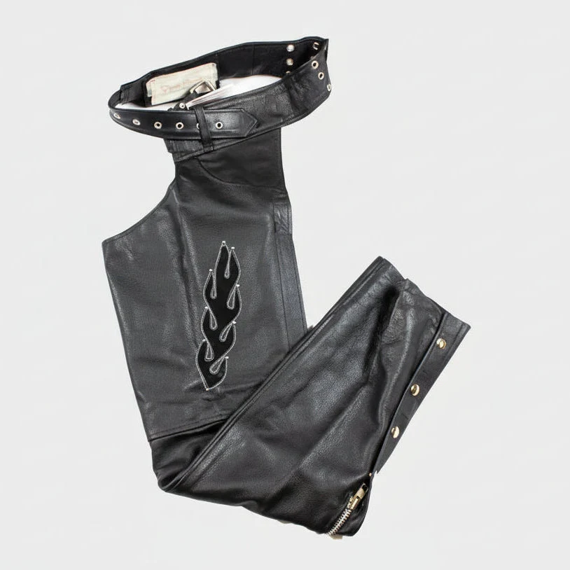 Open Road Women's Flame Inlay Premium Leather Chaps