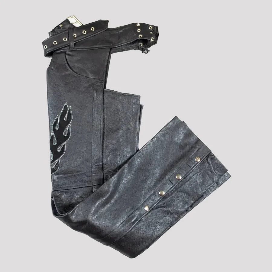 Open Road Women's Flame Inlay Premium Leather Chaps - Image 3