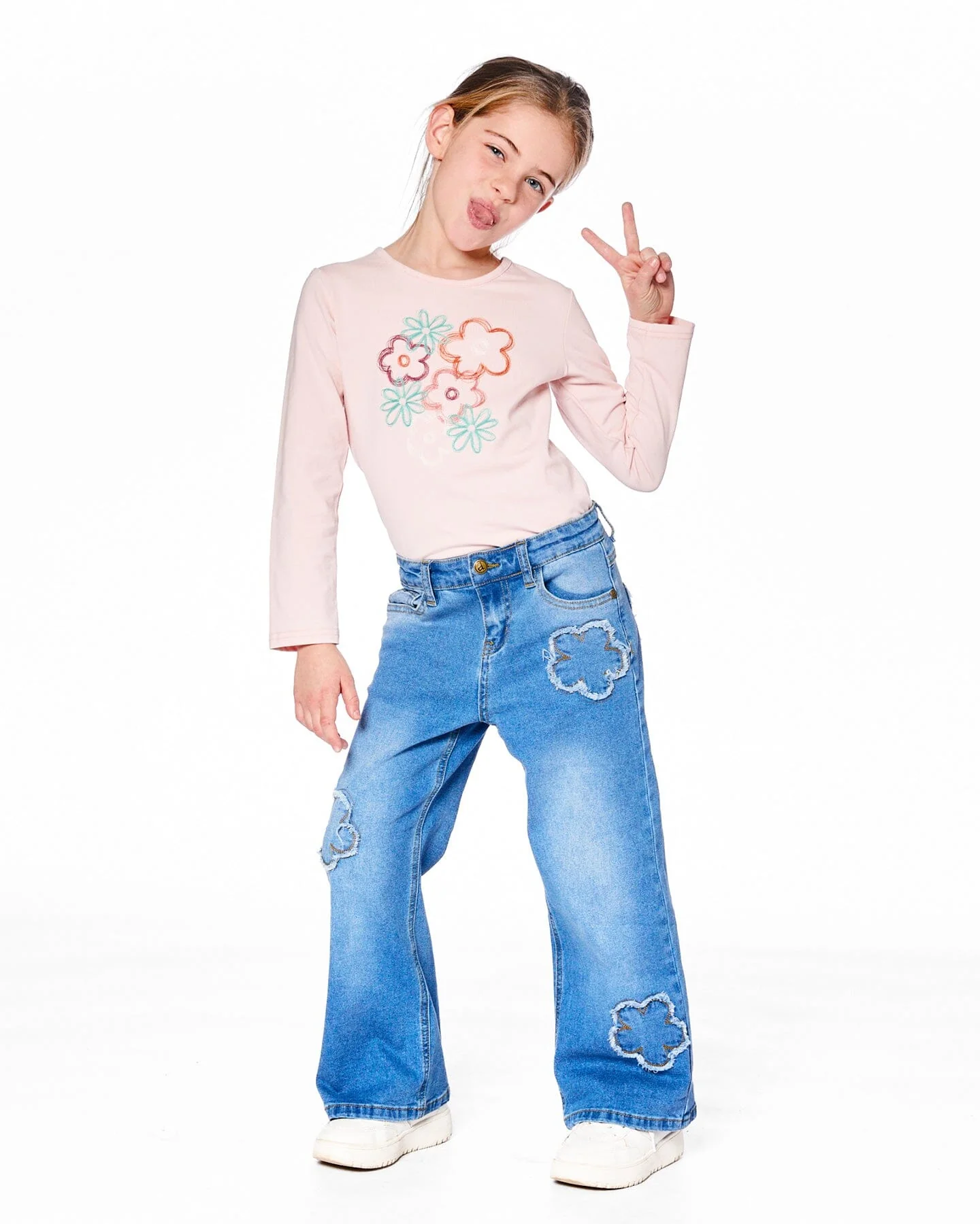 Organic Cotton Long Sleeve T-Shirt Light Pink With Big Flowers - Image 3